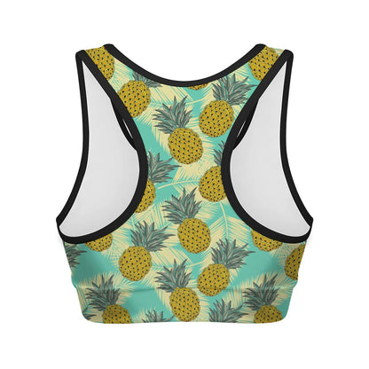 Tropical Vintage Pineapple Pattern Print Women's Sports Bra