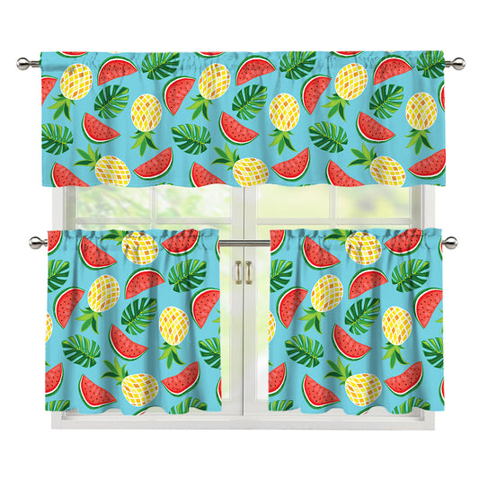 Tropical Watermelon And Pineapple Print 3 Piece Kitchen Curtains