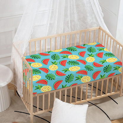 Tropical Watermelon And Pineapple Print Baby Crib Sheet