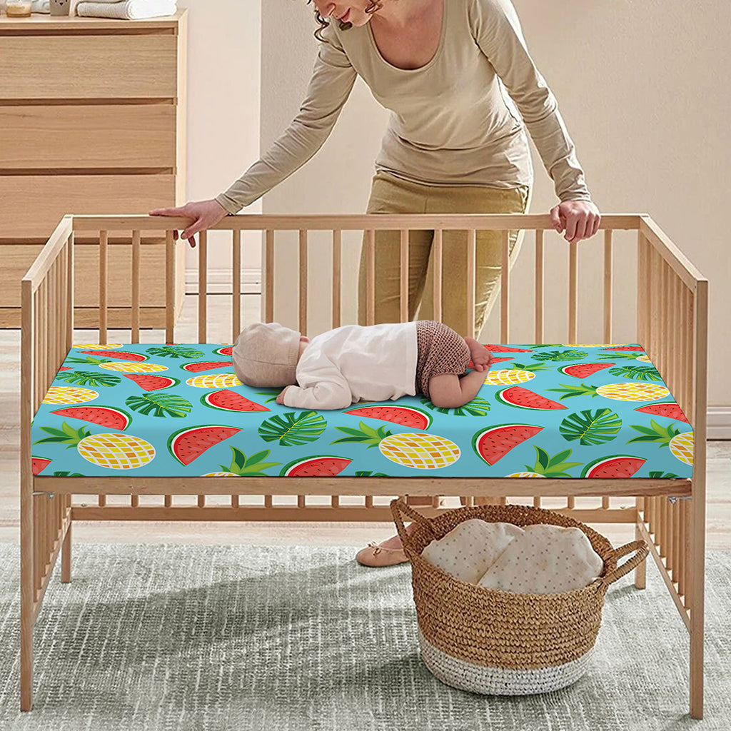 Tropical Watermelon And Pineapple Print Baby Crib Sheet