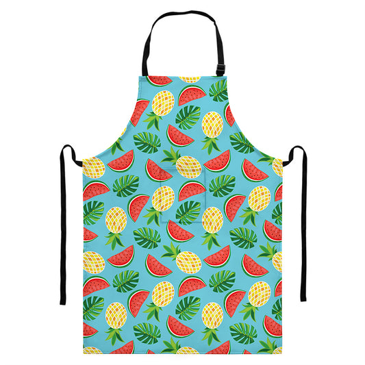 Tropical Watermelon And Pineapple Print Bib Apron With Pocket
