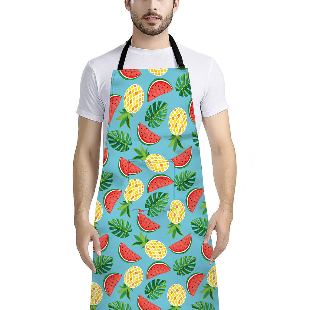 Tropical Watermelon And Pineapple Print Bib Apron With Pocket