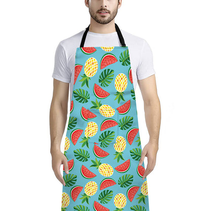 Tropical Watermelon And Pineapple Print Bib Apron With Pocket