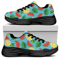 Tropical Watermelon And Pineapple Print Black Chunky Shoes