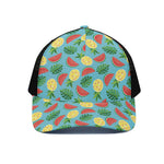 Tropical Watermelon And Pineapple Print Black Mesh Trucker Cap