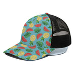 Tropical Watermelon And Pineapple Print Black Mesh Trucker Cap