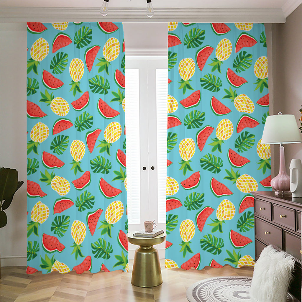 Tropical Watermelon And Pineapple Print Blackout Pencil Pleat Curtains