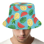 Tropical Watermelon And Pineapple Print Bucket Hat