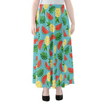 Tropical Watermelon And Pineapple Print Chiffon Maxi Skirt