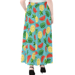 Tropical Watermelon And Pineapple Print Chiffon Maxi Skirt