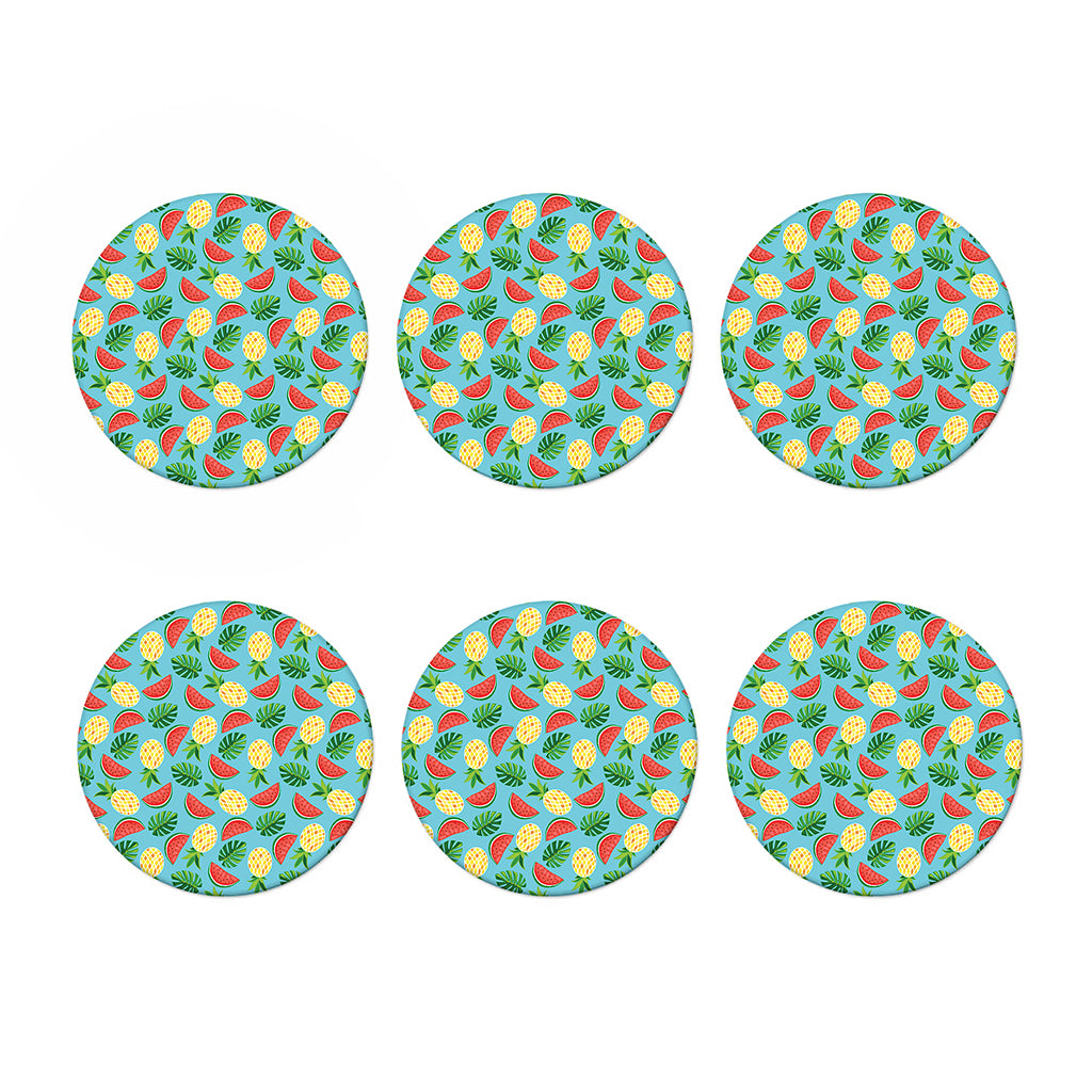 Tropical Watermelon And Pineapple Print Coaster Set