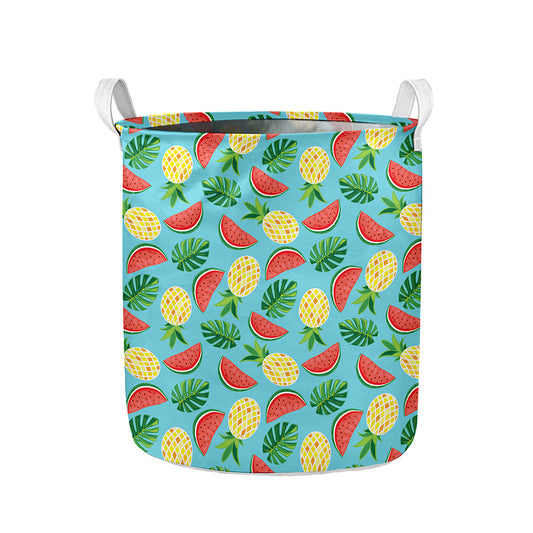 Tropical Watermelon And Pineapple Print Collapsible Laundry Basket