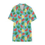 Tropical Watermelon And Pineapple Print Cotton Hawaiian Shirt