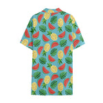 Tropical Watermelon And Pineapple Print Cotton Hawaiian Shirt