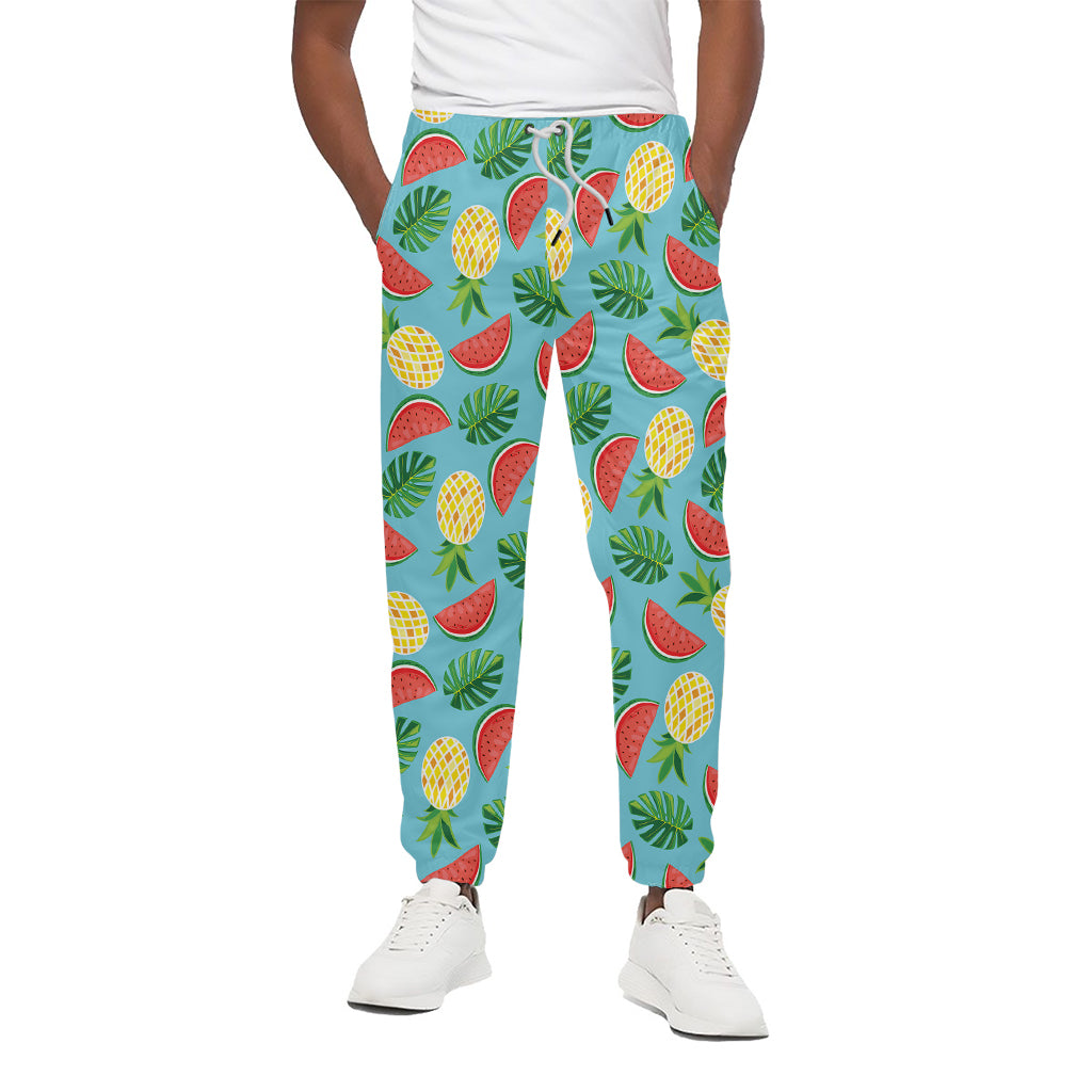 Tropical Watermelon And Pineapple Print Cotton Pants