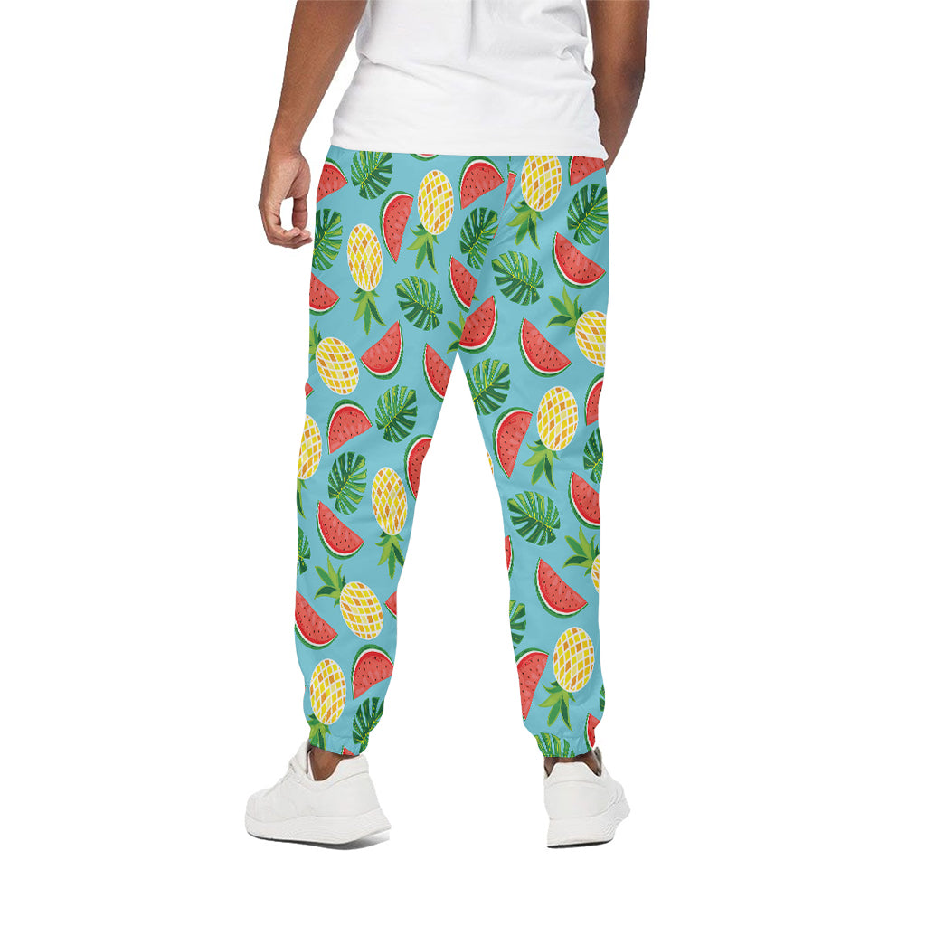 Tropical Watermelon And Pineapple Print Cotton Pants