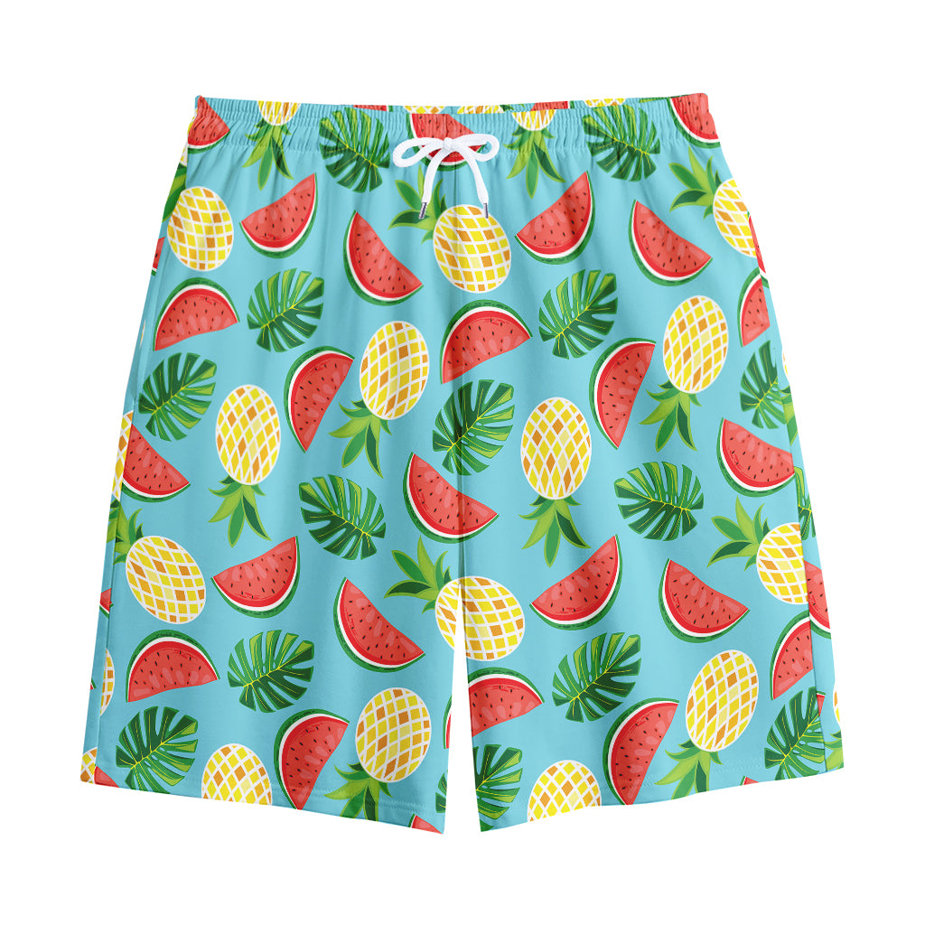 Tropical Watermelon And Pineapple Print Cotton Shorts