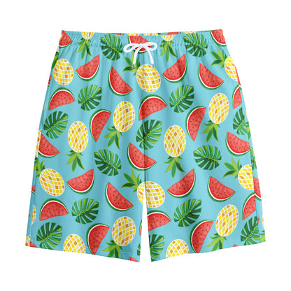 Tropical Watermelon And Pineapple Print Cotton Shorts
