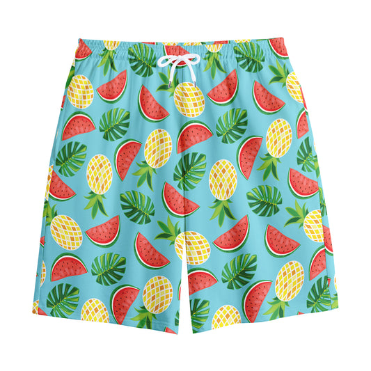 Tropical Watermelon And Pineapple Print Cotton Shorts