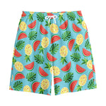 Tropical Watermelon And Pineapple Print Cotton Shorts