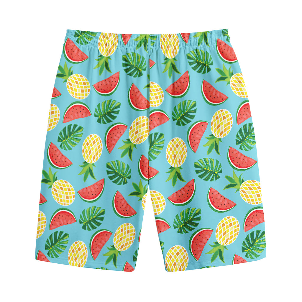 Tropical Watermelon And Pineapple Print Cotton Shorts