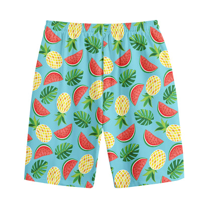 Tropical Watermelon And Pineapple Print Cotton Shorts
