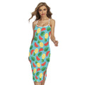 Tropical Watermelon And Pineapple Print Cross Back Cami Dress