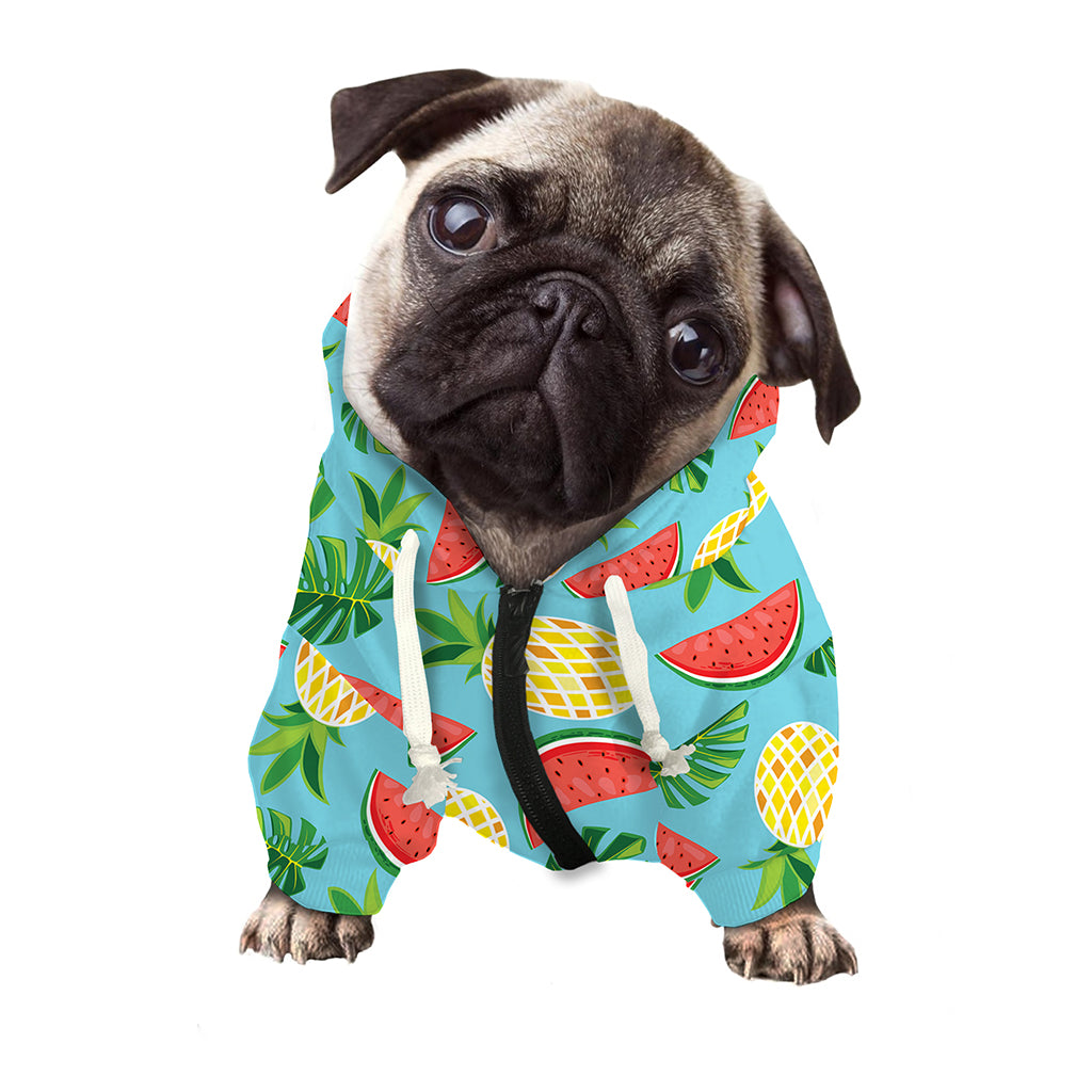 Tropical Watermelon And Pineapple Print Dog Zip Up Hoodie