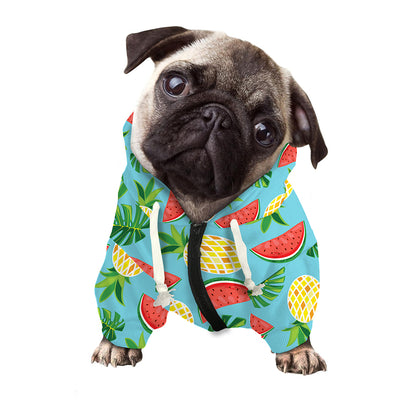 Tropical Watermelon And Pineapple Print Dog Zip Up Hoodie