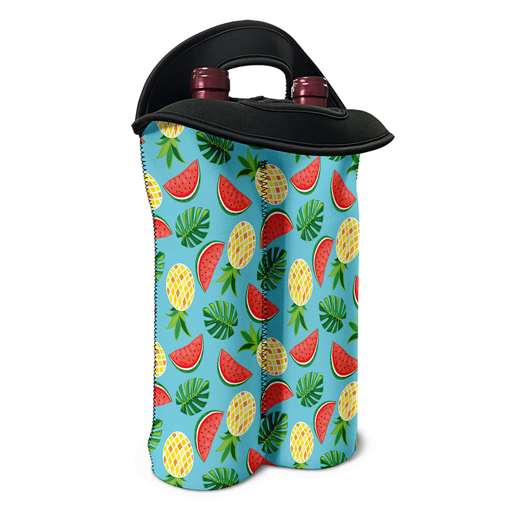 Tropical Watermelon And Pineapple Print Double Neoprene Wine Tote