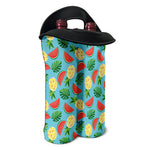 Tropical Watermelon And Pineapple Print Double Neoprene Wine Tote