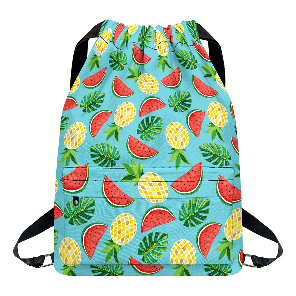 Tropical Watermelon And Pineapple Print Drawstring Backpack