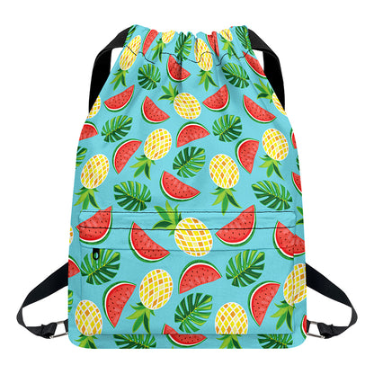 Tropical Watermelon And Pineapple Print Drawstring Backpack