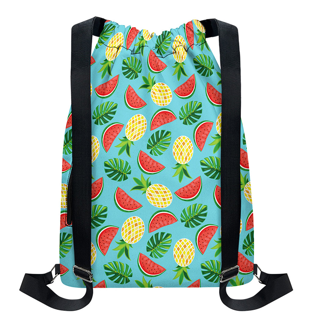 Tropical Watermelon And Pineapple Print Drawstring Backpack