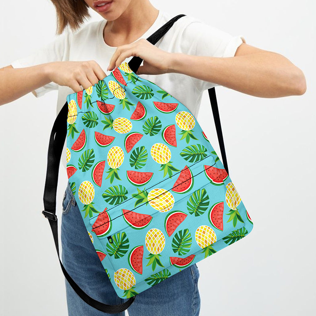 Tropical Watermelon And Pineapple Print Drawstring Backpack