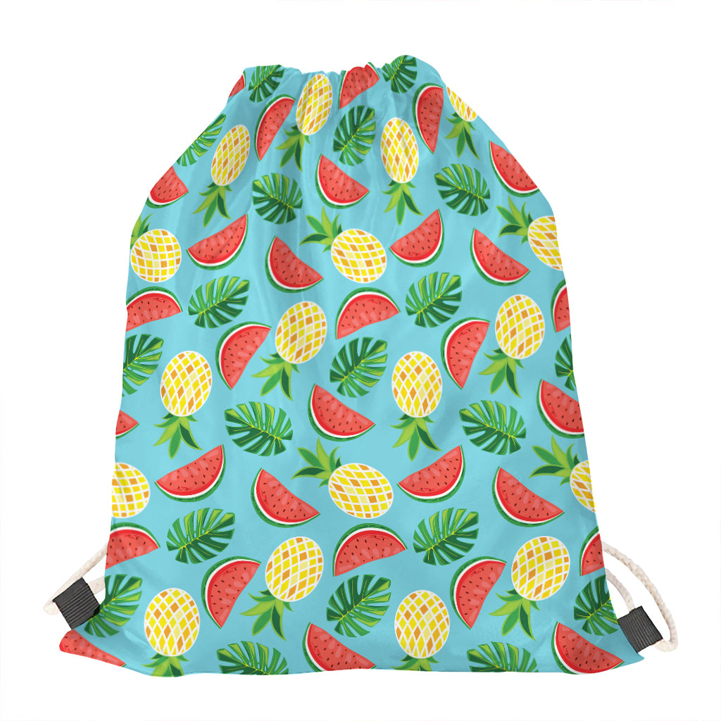 Tropical Watermelon And Pineapple Print Drawstring Bag