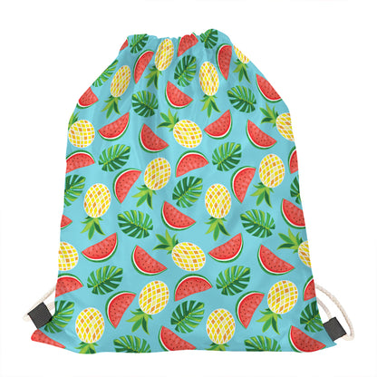 Tropical Watermelon And Pineapple Print Drawstring Bag