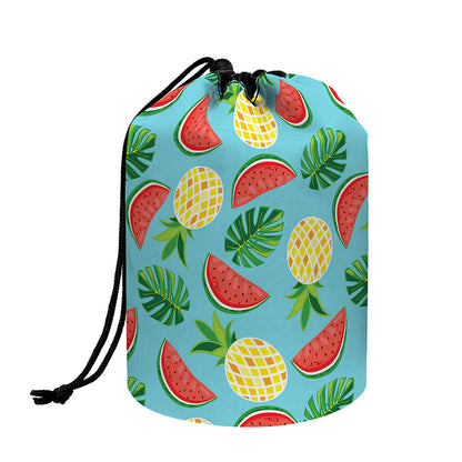 Tropical Watermelon And Pineapple Print Drawstring Makeup Bag