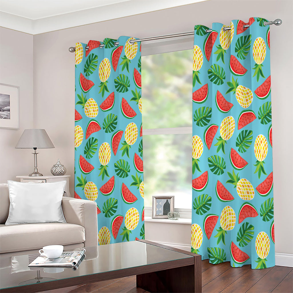 Tropical Watermelon And Pineapple Print Extra Wide Grommet Curtains