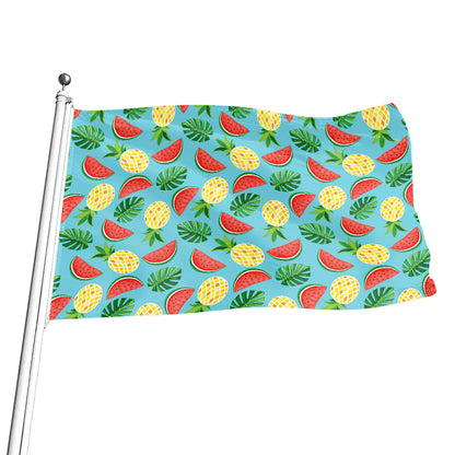 Tropical Watermelon And Pineapple Print Flag