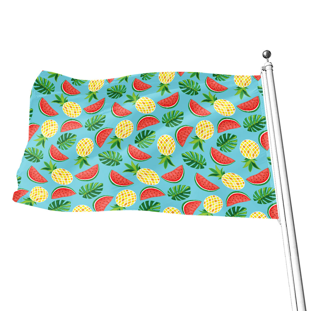 Tropical Watermelon And Pineapple Print Flag