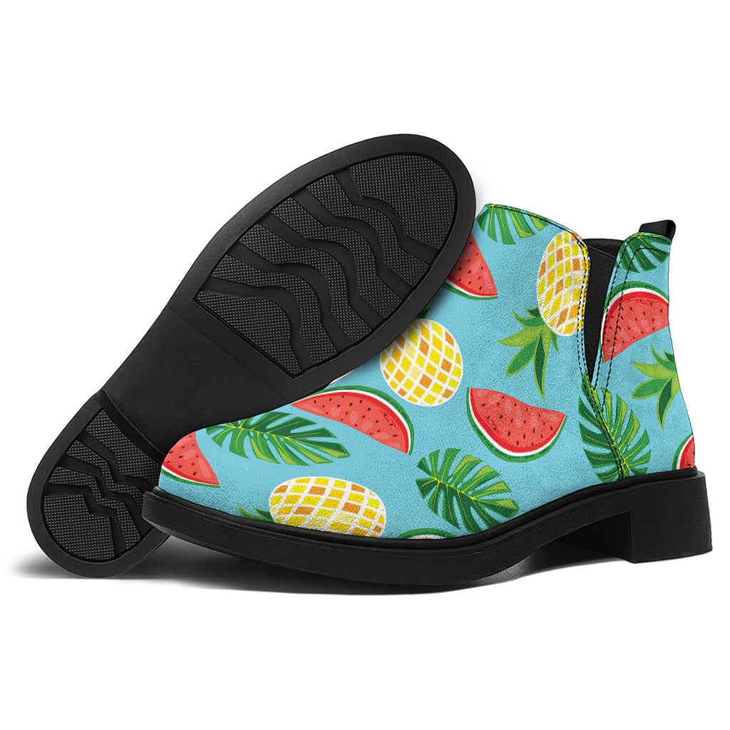 Tropical Watermelon And Pineapple Print Flat Ankle Boots