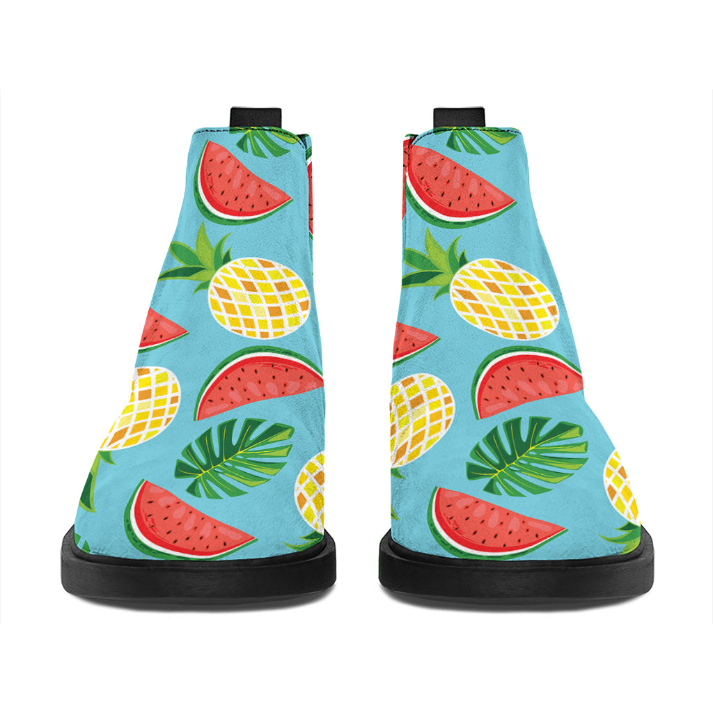 Tropical Watermelon And Pineapple Print Flat Ankle Boots