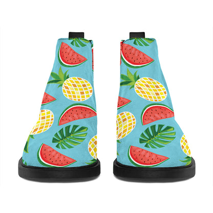 Tropical Watermelon And Pineapple Print Flat Ankle Boots