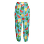 Tropical Watermelon And Pineapple Print Fleece Lined Knit Pants
