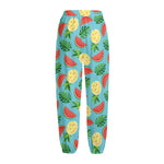 Tropical Watermelon And Pineapple Print Fleece Lined Knit Pants