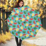 Tropical Watermelon And Pineapple Print Foldable Umbrella
