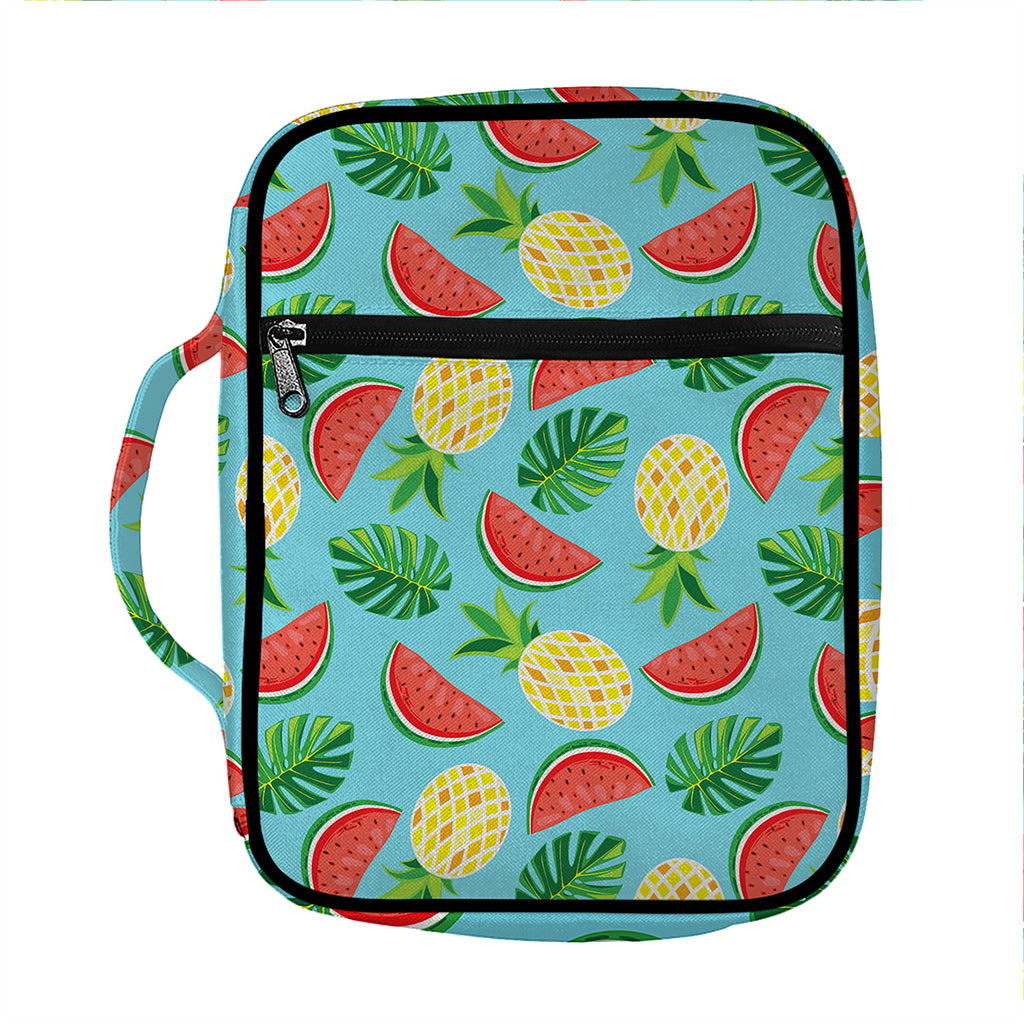 Tropical Watermelon And Pineapple Print Front Pocket Bible Bag