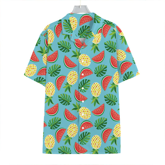 Tropical Watermelon And Pineapple Print Hawaiian Shirt