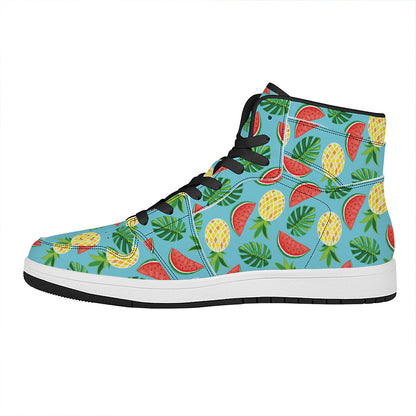 Tropical Watermelon And Pineapple Print High Top Leather Sneakers